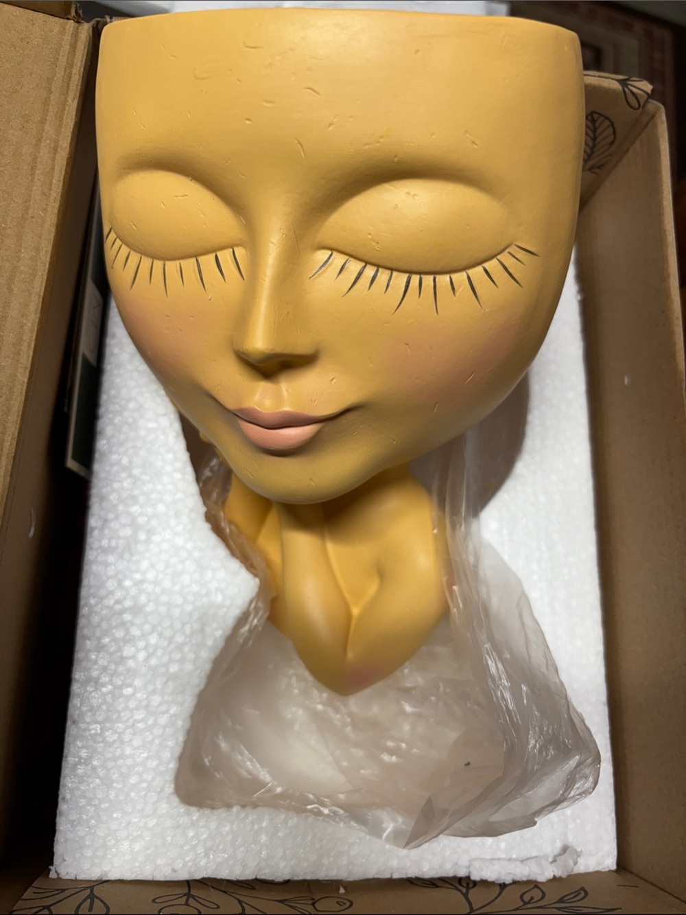 Yellow Ceramic Face Planter with Pink Lips